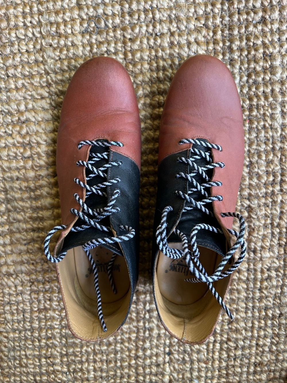 John Fluevog Radio CJRT orange and black lace-up low-ankle boots